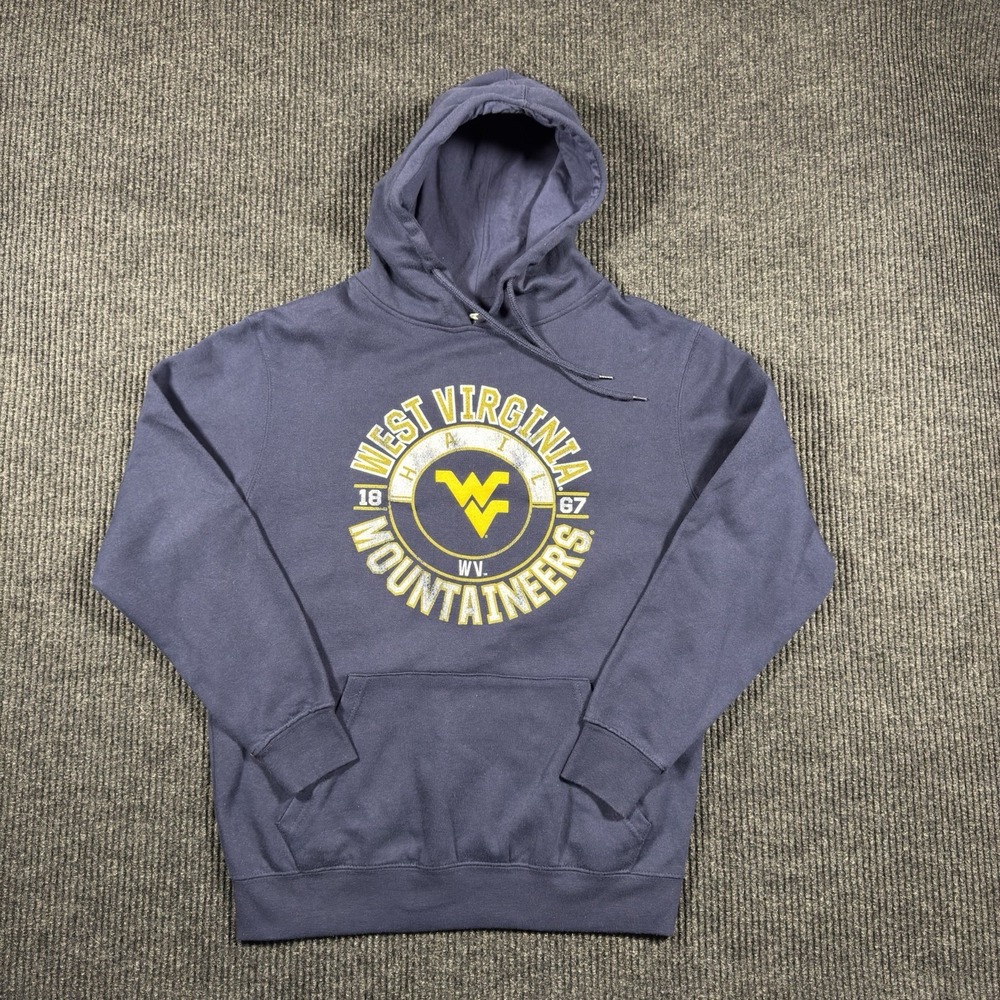 West Virginia Mountaineers Sweatshirt Men's Medium Blue Hoodie WVU Hail WV